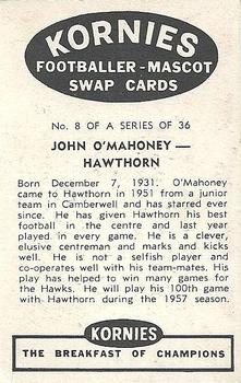 1957 Kornies Footballer Mascots #8 John O'Mahoney Back